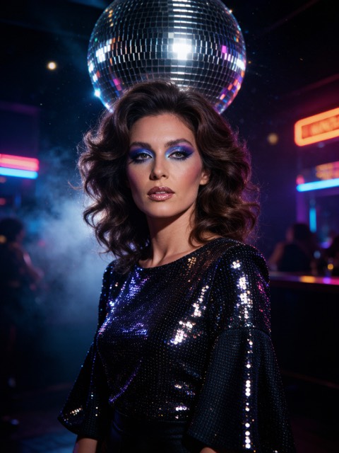 1970s Disco Glamour AI portrait example